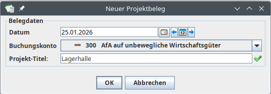 Dialog Neuer Projektbeleg