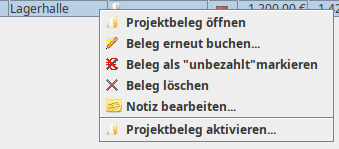 Projektbeleg aktivieren